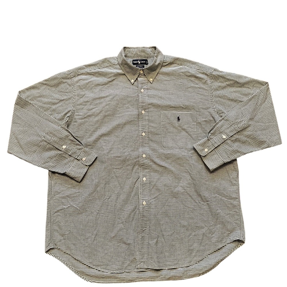 Ralph Lauren Big Shirt Mens Green Gingham Plaid Button Down Preppy XL
